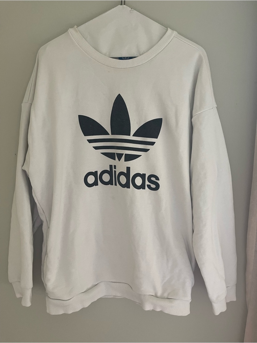 adidas White Crew Sweatshirt with Black Trefoil Logo